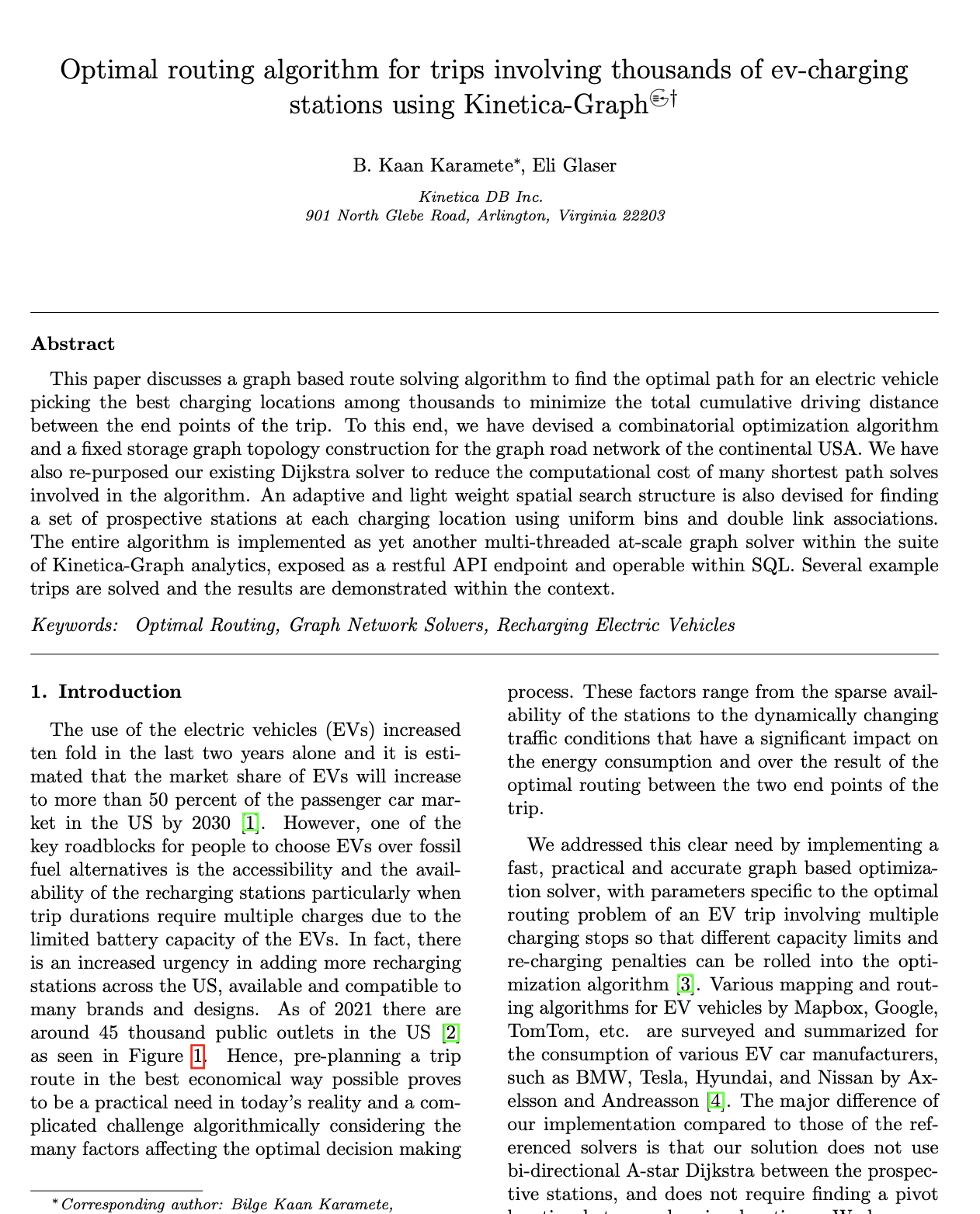 Optimal routing algorithm for trips involving thousands of ev-charging stations using Kinetica-Graph
